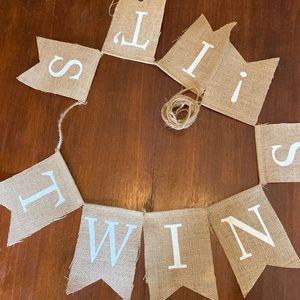 "It's Twins" burlap banner - adjustable 152” long